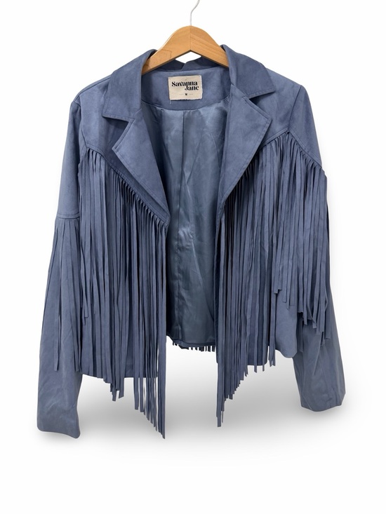Savanna Jane Jackets & Blazers - Savanna Jane Dusty Blue Suede Fringe Jacket for Women Size Medium